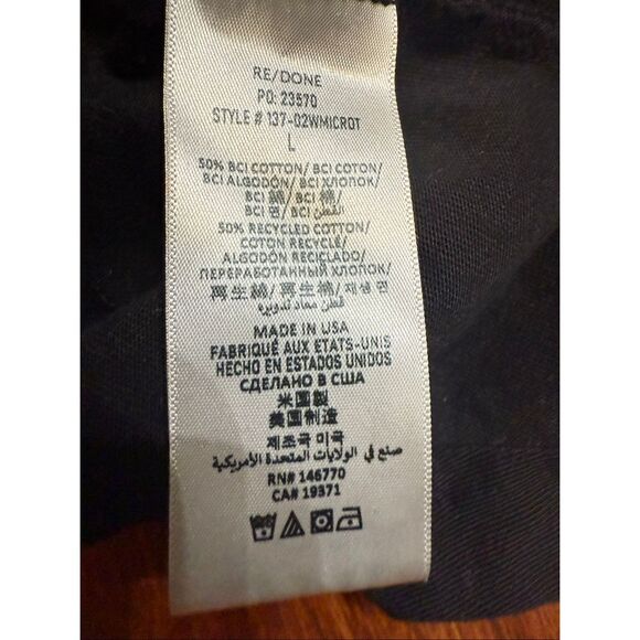 RE/DONE X Hanes Women's Crew Neck Cotton Micro Tee Black Size Large - Picture 3 of 7